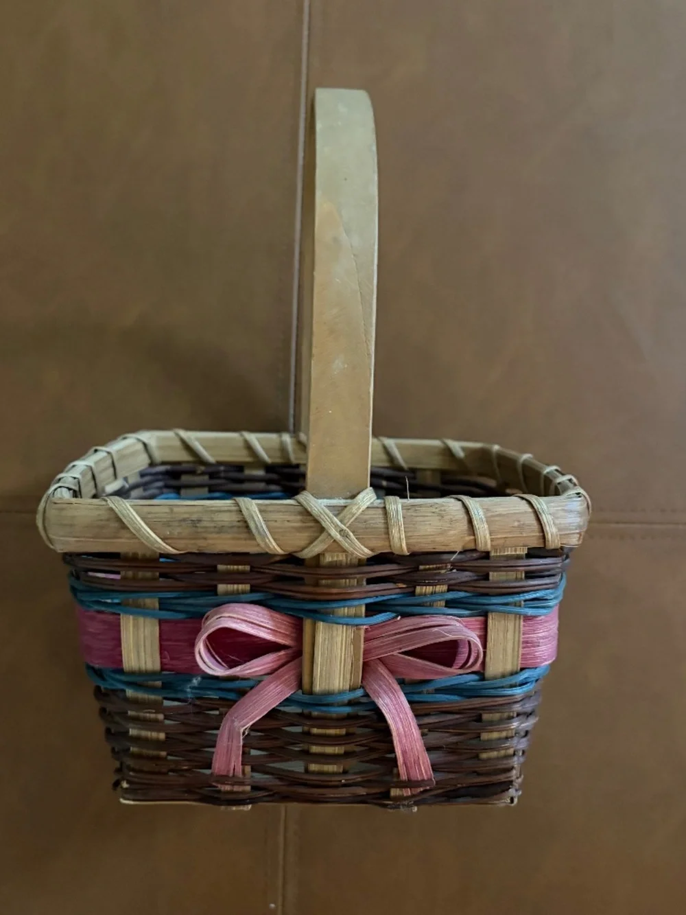 cottagecore woven bow basket pink blue 6X4